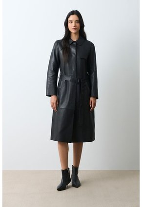Trench Coat Manga Larga De Cuero Para Mujer Aura Trench Coat Manga Larga De Cuero Para Mujer Aura Negro L VÉLEZ