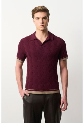Polo Manga Corta Tejida Para Hombre Aura Polo Manga Corta Tejida Para Hombre Aura Vinotinto L VÉLEZ