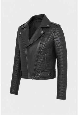 Chaqueta Claire Tejida De Cuero Para Mujer Silueta Biker Chaqueta Claire Tejida De Cuero Para Mujer Silueta Biker Negro M VÉLEZ Vélez