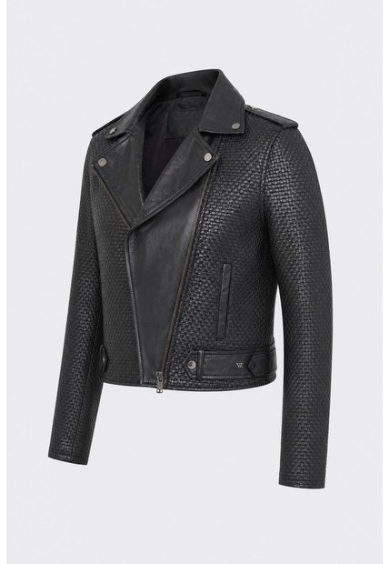 Chaqueta Claire Tejida De Cuero Para Mujer Silueta Biker Chaqueta Claire Tejida De Cuero Para Mujer Silueta Biker Negro L VÉLEZ