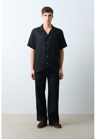 Camisa Manga Corta En Lino Para Hombre Málaga Camisa Manga Corta En Lino Para Hombre Málaga Negro L VÉLEZ Vélez