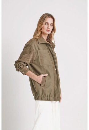 Chaqueta Bomber Aurora Para Mujer Detalles Gamuza Chaqueta Bomber Aurora Para Mujer Detalles Gamuza Verde Oliva XL Vélez