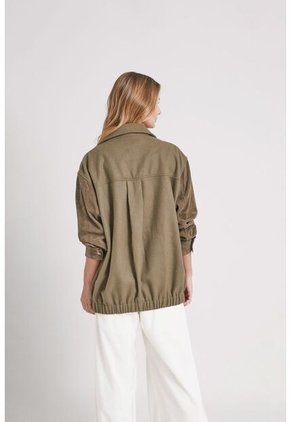 Chaqueta Bomber Aurora Para Mujer Detalles Gamuza Chaqueta Bomber Aurora Para Mujer Detalles Gamuza Verde Oliva XL Vélez