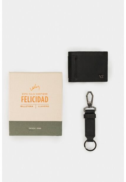Kit Billetera Y Llavero De Cuero Vintage Kit Billetera Y Llavero De Cuero Vintage Negro VÉLEZ