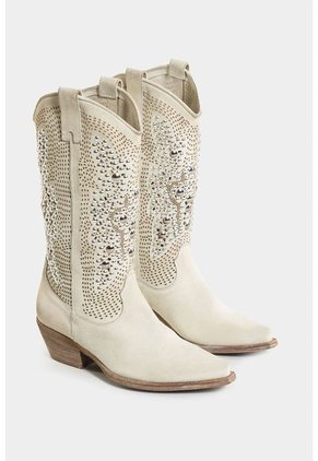 Botas Texanas Castelo De Cuero Para Mujer Apliques Metálicos