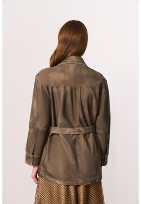 Chaqueta Parka En Gamuza Envejecida Para Mujer Lumbre Chaqueta Parka En Gamuza Envejecida Para Mujer Lumbre Verde Oliva M VÉLEZ