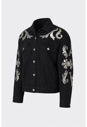 Chaqueta Trucker En Denim Y Cuero Para Mujer Soren Chaqueta Trucker En Denim Y Cuero Para Mujer Soren Negro XS VÉLEZ