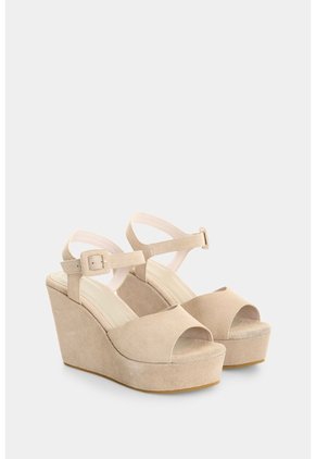 Sandalia Plataforma En Cuero Gamuzado Para Mujer Muna Sandalia Plataforma En Cuero Gamuzado Para Mujer Muna Crema 40 VÉLEZ