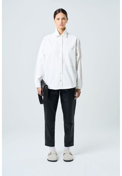 Camisa Avellano Manga Larga Oversized Para Mujer Hombro Rodado Camisa Avellano Manga Larga Oversized Para Mujer Hombro Rodado Crema L VÉLEZ