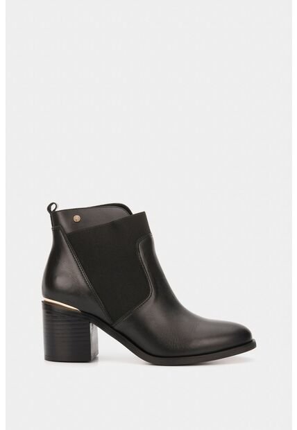 Botines Tacón Burgos De Cuero Aplique Negro Botines Tacón Burgos De Cuero Aplique Negro 35 Vélez