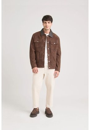 Chaqueta Aron En Gamuza Para Hombre Detalle Cuero Chaqueta Aron En Gamuza Para Hombre Detalle Cuero Cafe XL VÉLEZ