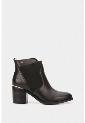 Botines Tacón De Cuero Aplique Botines Tacón De Cuero Aplique Negro 38 VÉLEZ