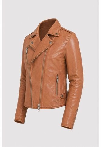 Chaqueta Biker Natura De Cuero Para Mujer Semi Ajustada Chaqueta Biker Natura De Cuero Para Mujer Semi Ajustada Miel S VÉLEZ Vélez