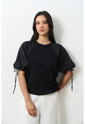 Camiseta En Lino Y Tejido De Punto Para Mujer Gael Camiseta En Lino Y Tejido De Punto Para Mujer Gael Negro S VÉLEZ