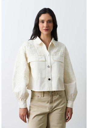 Chaqueta Cropped Holgada Para Mujer Tritón Chaqueta Cropped Holgada Para Mujer Tritón Crema M VÉLEZ