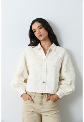 Chaqueta Cropped Holgada Para Mujer Tritón Chaqueta Cropped Holgada Para Mujer Tritón Crema M VÉLEZ