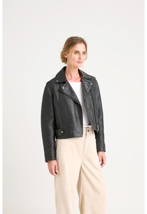 Chaqueta Claire Tejida De Cuero Para Mujer Silueta Biker Chaqueta Claire Tejida De Cuero Para Mujer Silueta Biker Negro S VÉLEZ