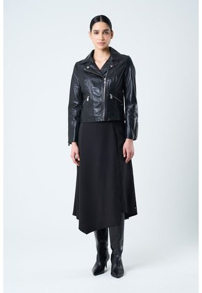 Chaqueta Silueta Tipo Biker De Cuero Para Mujer Cremalleras Chaqueta Silueta Tipo Biker De Cuero Para Mujer Cremalleras Negro S VÉLEZ