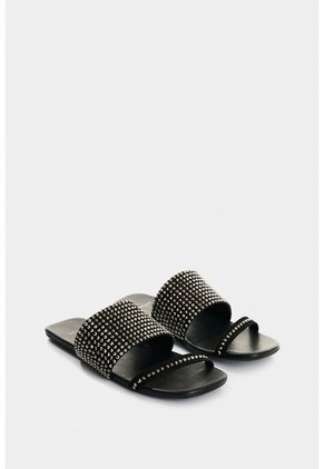 Sandalia Plana De Cuero Para Mujer Wave Sandalia Plana De Cuero Para Mujer Wave Negro 41 VÉLEZ