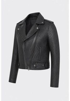 Chaqueta Claire Tejida De Cuero Para Mujer Silueta Biker Chaqueta Claire Tejida De Cuero Para Mujer Silueta Biker Negro M VÉLEZ