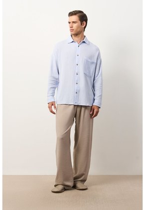 Camisa Manga Larga De Lino Para Hombre Siloli Camisa Manga Larga De Lino Para Hombre Siloli Azul Claro XL VÉLEZ