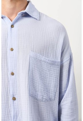 Camisa Manga Larga De Lino Para Hombre Siloli Camisa Manga Larga De Lino Para Hombre Siloli Azul Claro XL VÉLEZ