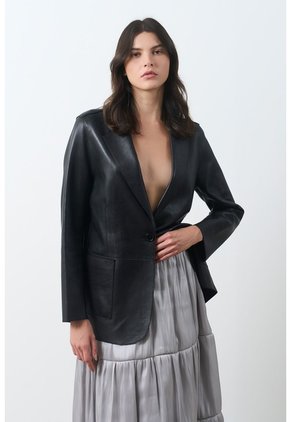 Blazer Astromelia En Cuero Ovino Para Mujer Silueta Recta Blazer Astromelia En Cuero Ovino Para Mujer Silueta Recta Negro XL VÉLEZ