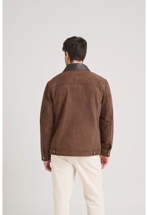 Chaqueta Aron En Gamuza Para Hombre Detalle Cuero Chaqueta Aron En Gamuza Para Hombre Detalle Cuero Cafe L VÉLEZ