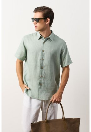 Camisa En Lino Manga Corta Siena Para Hombre Camisa En Lino Manga Corta Siena Para Hombre Verde Oliva XL VÉLEZ