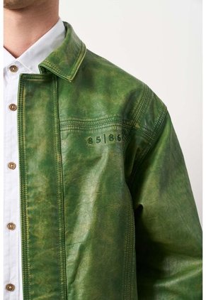 Chaqueta Bomber En Cuero Envejecido Para Hombre Chaqueta Bomber En Cuero Envejecido Para Hombre Verde XXL VÉLEZ
