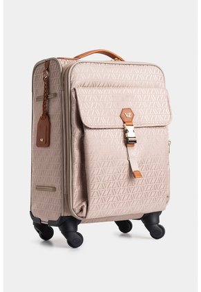Maleta De Viaje Bloom En Jacquard Para Mujer Apliques Cuero Maleta De Viaje Bloom En Jacquard Para Mujer Apliques Cuero Beige VÉLEZ