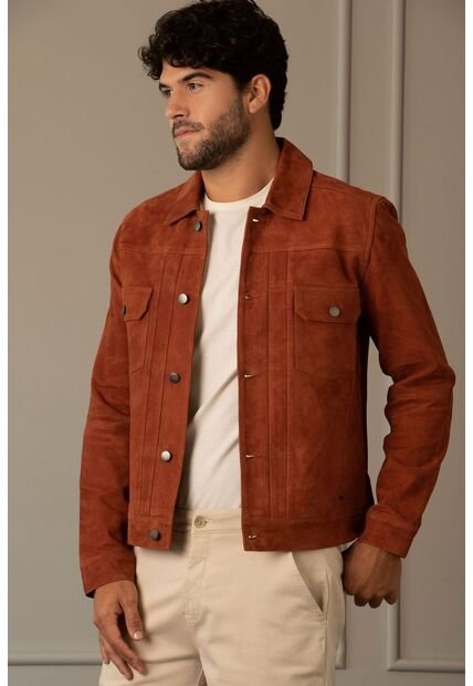 Chaqueta Zambeze De Gamuza Para Hombre Cuello Camisero