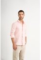 Camisa Manga Larga En Lino Para Hombre Silueta Semi Ajustada Camisa Manga Larga En Lino Para Hombre Silueta Semi Ajustada Rosado XL VÉLEZ de Vélez