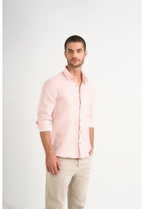 Camisa Manga Larga En Lino Para Hombre Silueta Semi Ajustada Camisa Manga Larga En Lino Para Hombre Silueta Semi Ajustada Rosado XL VÉLEZ