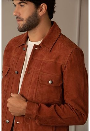 Chaqueta Zambeze De Gamuza Para Hombre Cuello Camisero