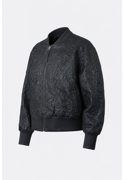 Bomber De Cuero Repujado Para Mujer Sira Bomber De Cuero Repujado Para Mujer Sira Negro XL VÉLEZ