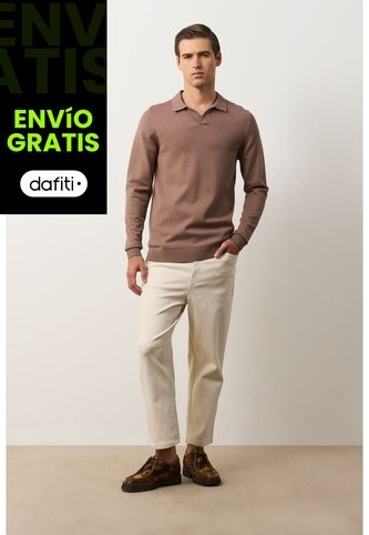 Polo Manga Larga Tejida Para Hombre Canneo Polo Manga Larga Tejida Para Hombre Canneo Tabaco XXL VÉLEZ Vélez