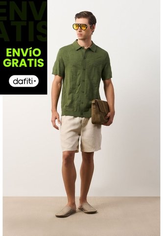 Camisa Manga Corta Tejida Para Hombre Ikal Camisa Manga Corta Tejida Para Hombre Ikal Verde Oliva L VÉLEZ Vélez