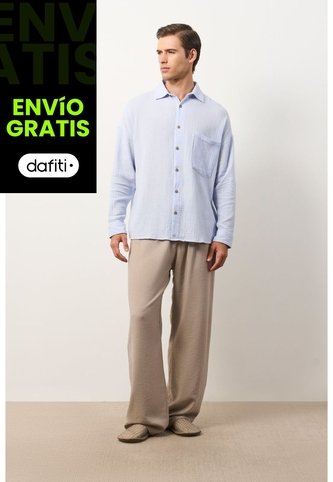 Camisa Manga Larga De Lino Para Hombre Siloli Camisa Manga Larga De Lino Para Hombre Siloli Azul Claro M VÉLEZ Vélez