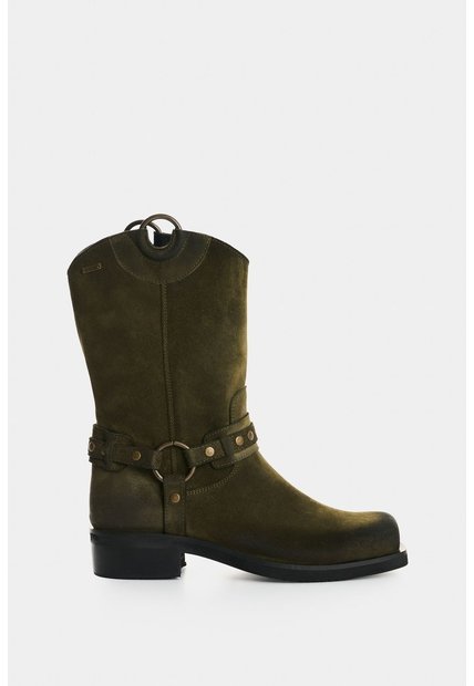 Bota Biker En Cuero Con Acabado Envejecido Para Mujer Cabo Bota Biker En Cuero Con Acabado Envejecido Para Mujer Cabo Verde Oliva 38 VÉLEZ