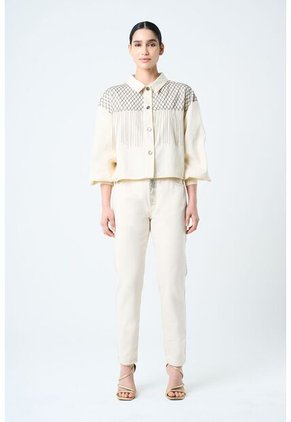 Chaqueta Alhena En Tejido Plano Para Mujer Bordado Millaré Chaqueta Alhena En Tejido Plano Para Mujer Bordado Millaré Crema L VÉLEZ