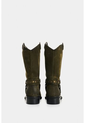 Bota Biker En Cuero Con Acabado Envejecido Para Mujer Cabo Bota Biker En Cuero Con Acabado Envejecido Para Mujer Cabo Verde Oliva 38 VÉLEZ