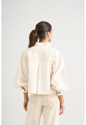 Chaqueta Aguamarina De Tela Para Mujer Bordados En Gamuza Chaqueta Aguamarina De Tela Para Mujer Bordados En Gamuza Blanco L VÉLEZ