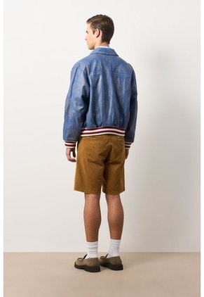 Chaqueta Bomber En Cuero Envejecido Para Hombre Chaqueta Bomber En Cuero Envejecido Para Hombre Azul S VÉLEZ
