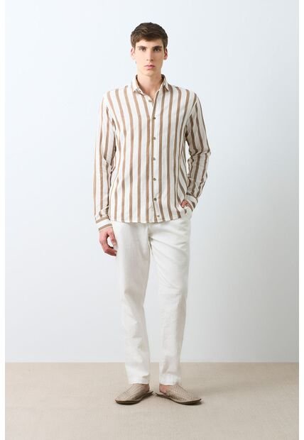 Camisa Manga Larga Rayas Para Hombre Tessa Camisa Manga Larga Rayas Para Hombre Tessa Cafe XL VÉLEZ