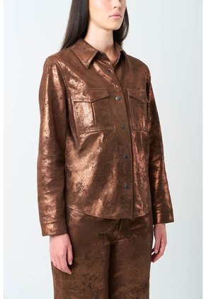 Chaqueta De Cuero Gamuzado Para Mujer Glass Chaqueta De Cuero Gamuzado Para Mujer Glass Bronce S VÉLEZ