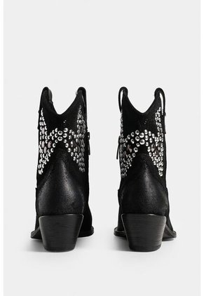 Botines Tacón Alaba De Cuero Gamuza Para Mujer Taches Metálicos Botines Tacón Alaba De Cuero Gamuza Para Mujer Taches Metálicos Negro 37 Vélez