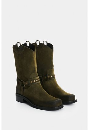 Bota Biker En Cuero Con Acabado Envejecido Para Mujer Cabo Bota Biker En Cuero Con Acabado Envejecido Para Mujer Cabo Verde Oliva 41 VÉLEZ