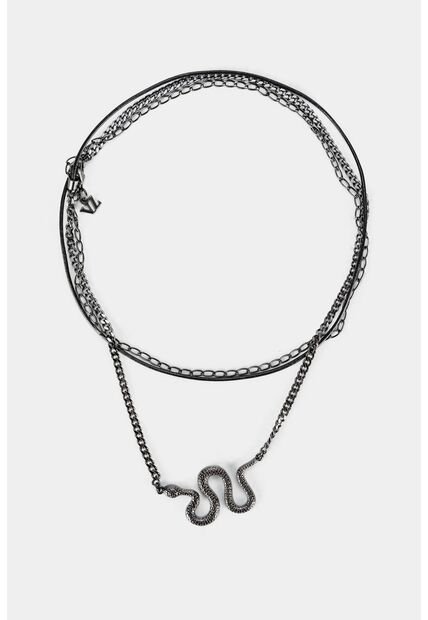 Collar Daca En Zamak Y Cuero Para Mujer Dije Serpiente