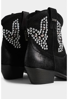 Botines Tacón Alaba De Cuero Gamuza Para Mujer Taches Metálicos Botines Tacón Alaba De Cuero Gamuza Para Mujer Taches Metálicos Negro 37 Vélez